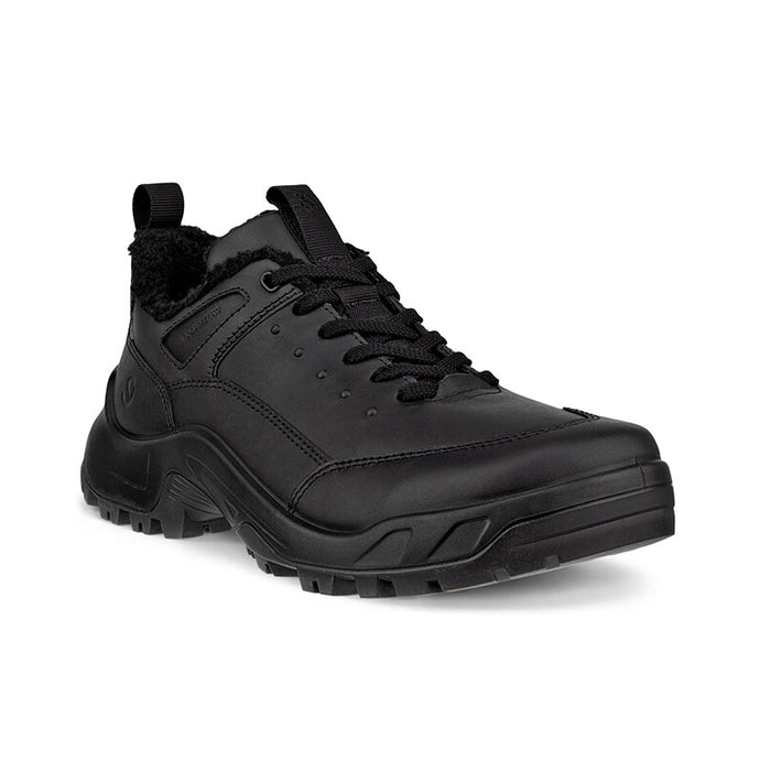 Men's black leather lace-up off-road sneakers with padded collar and rugged outsole