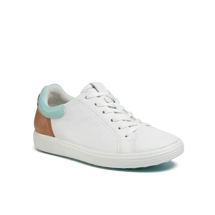 ECCO women’s leather sneakers, white with tan side panel and mint trim