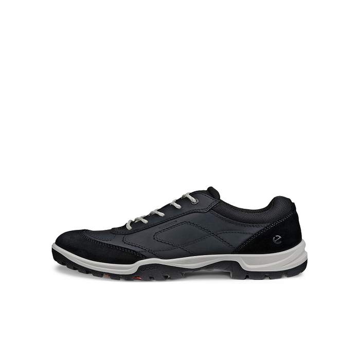 Black women's sneakers, side view, lace-up with padded collar and white midsole