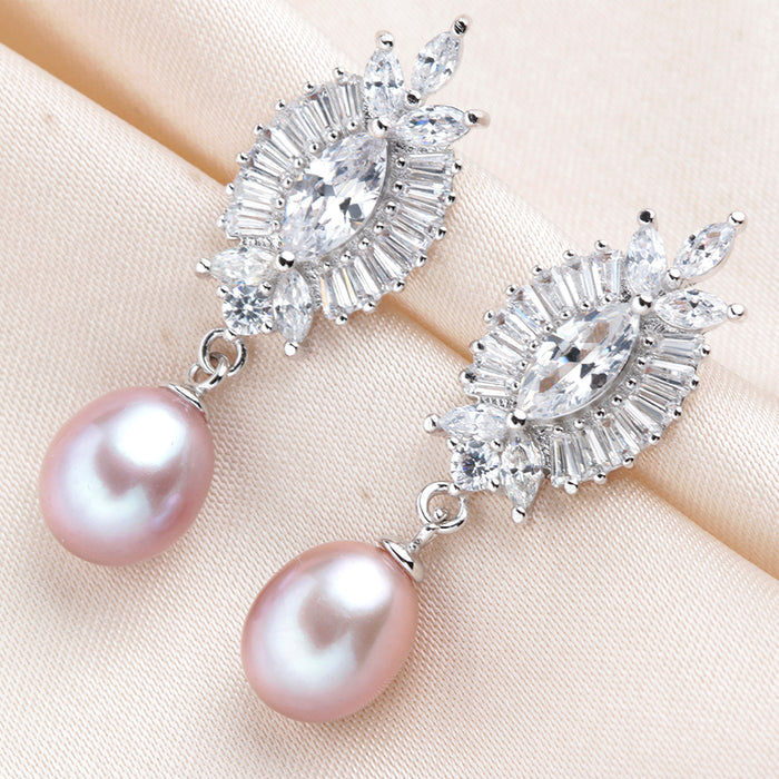 Elegant Big Crystal Drop Earrings Real Freshwater Pearl & Silver Earrings - The Wedding Garter