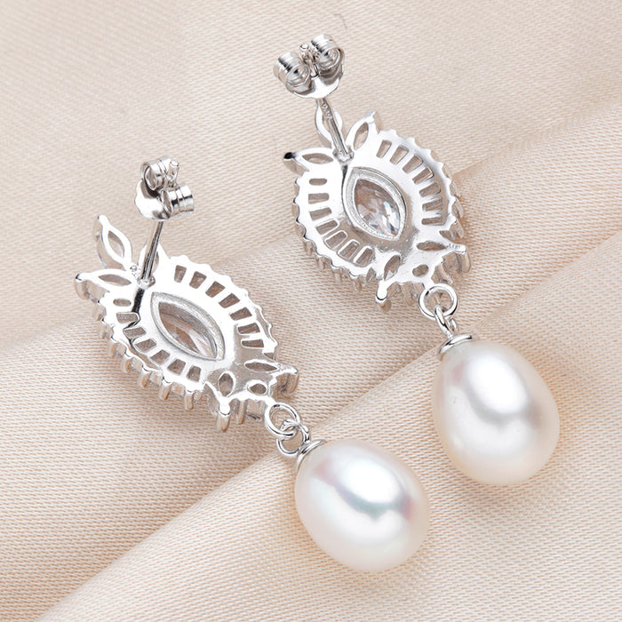 Elegant Big Crystal Drop Earrings Real Freshwater Pearl & Silver Earrings - The Wedding Garter