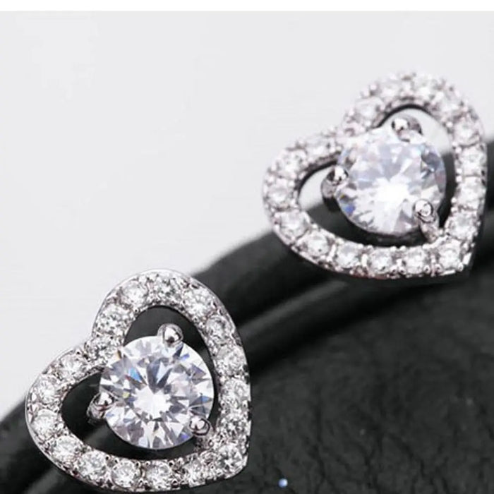 Elegant Cubic Zirconia Love Heart Women's Silver Stud Earrings - The Wedding Garter