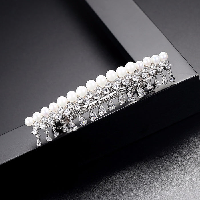 Elegant Cubic Zirconia & Pearl Hair Clip - The Wedding Garter