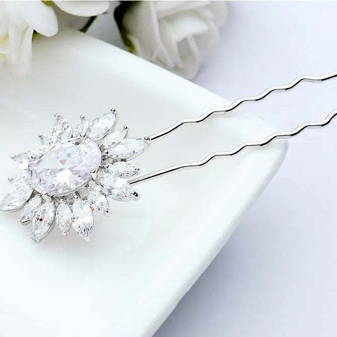 Elegant CZ Diamond Silver Wedding Hair Pin Accessory - The Wedding Garter