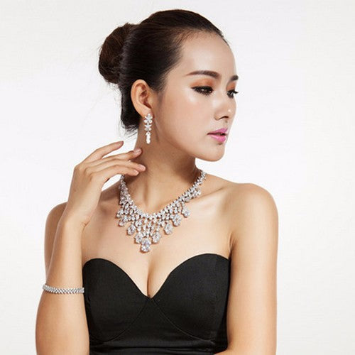 Elegant Floral Cubic Zirconia Drop Bridal Earrings - The Wedding Garter