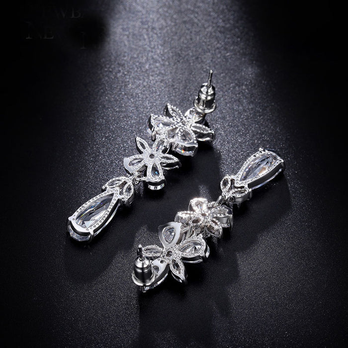 Elegant Floral Cubic Zirconia Drop Bridal Earrings - The Wedding Garter
