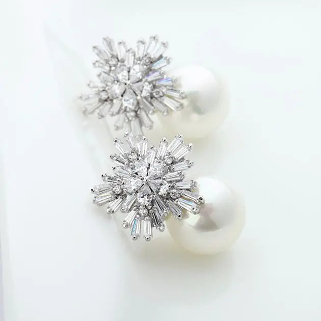 Elegant Pearl & Cubic Zirconia Diamond Stud Wedding Earrings - The Wedding Garter