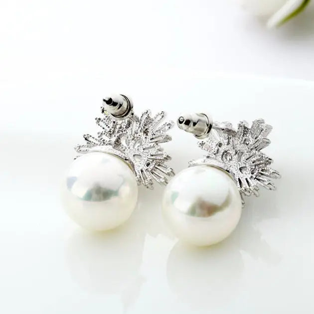 Elegant Pearl & Cubic Zirconia Diamond Stud Wedding Earrings - The Wedding Garter