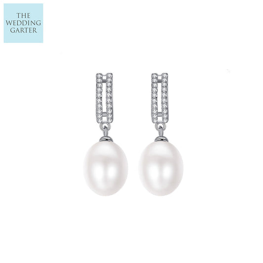 Elegant Real Pearl & CZ Diamond Sterling Silver Earrings - The Wedding Garter