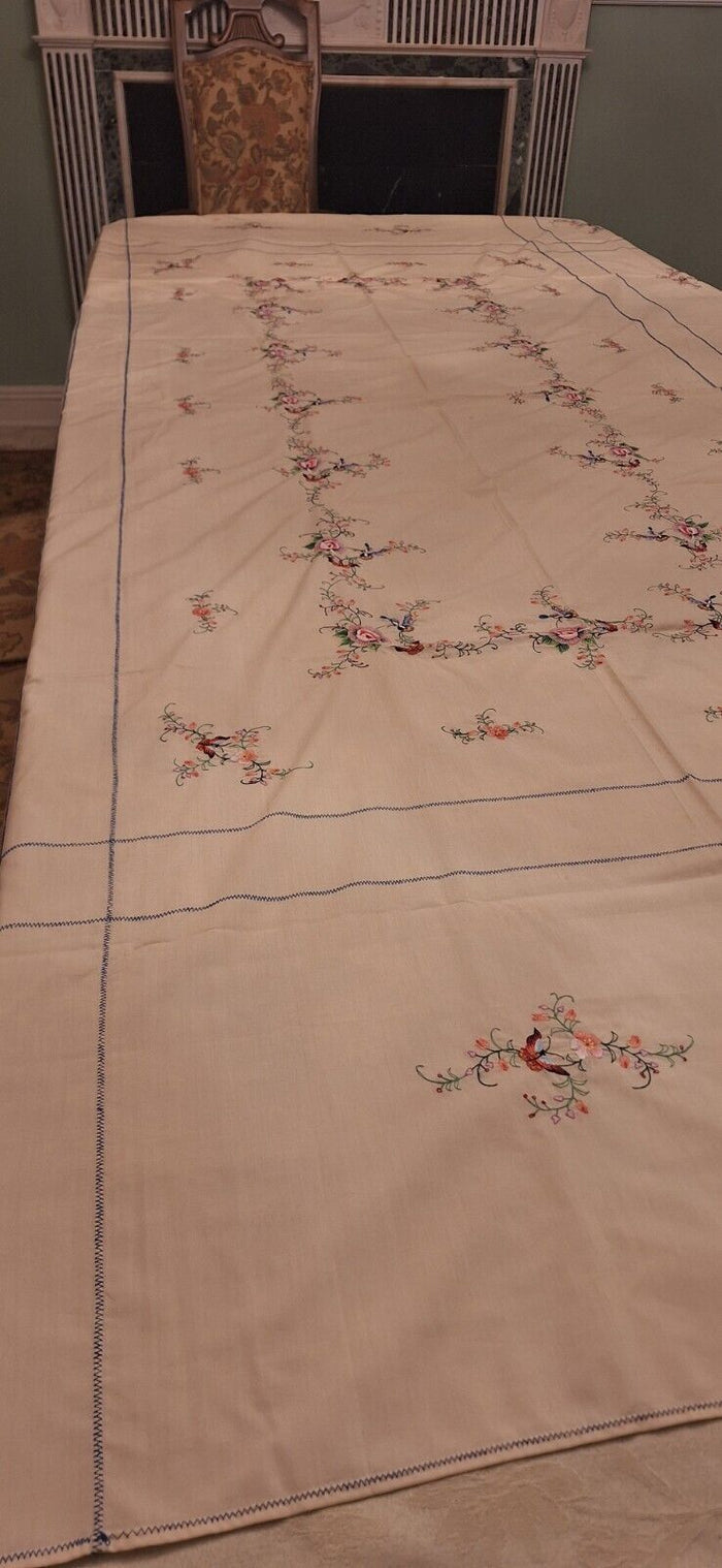 Embroidered Floral Tablecloth with Butterflies 5-5 X 8-5