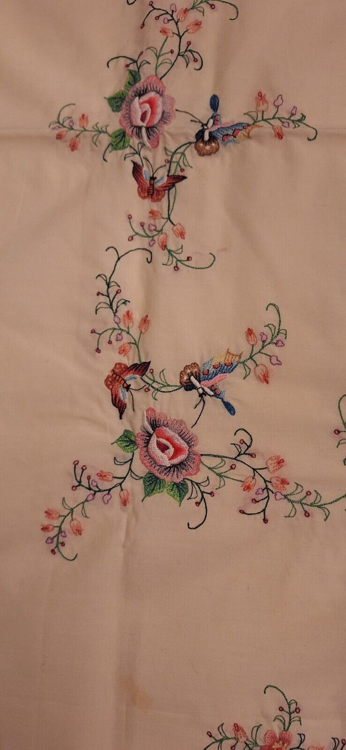 Embroidered Floral Tablecloth with Butterflies 5-5 X 8-5