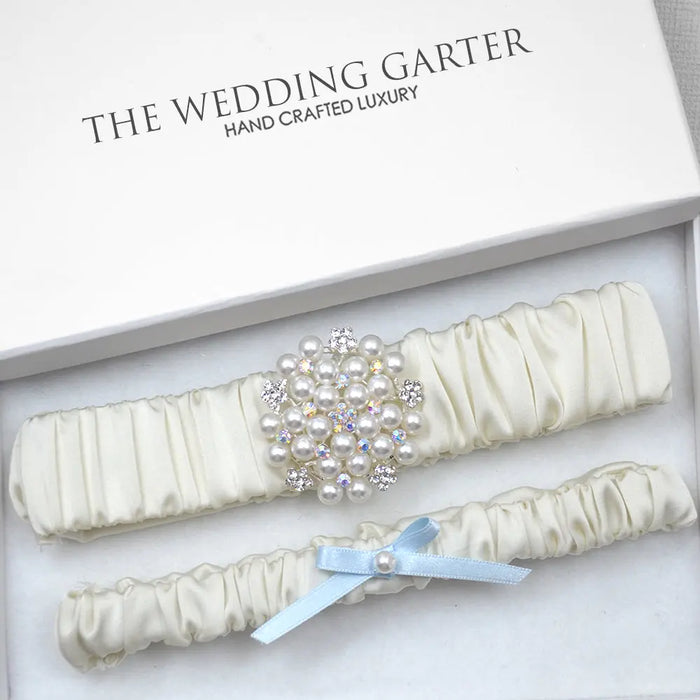 ivory satin garter set