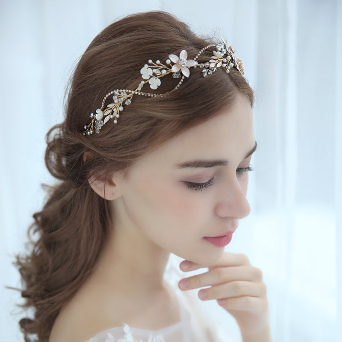 Enchanting Blush Pink & Gold Bridal Hair Vine - The Wedding Garter