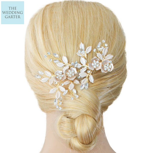 blush and gold bridal headpiece