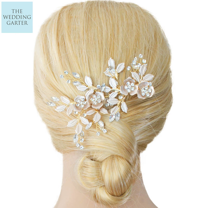 Exquisite Blush & Gold Rhinestone Wedding Hair Piece - The Wedding Garter