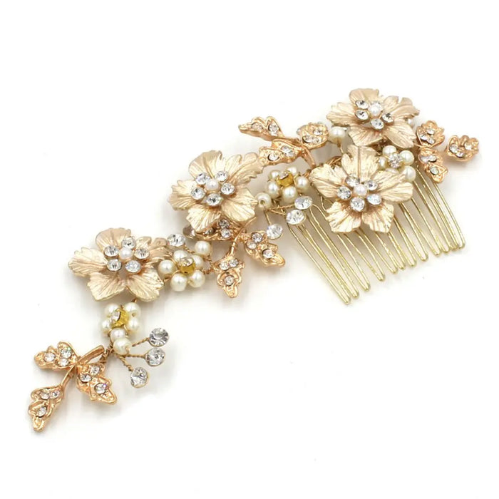 Exquisite Gold Rhinestone & Pearl Luxury Wedding Hair Comb - The Wedding Garter