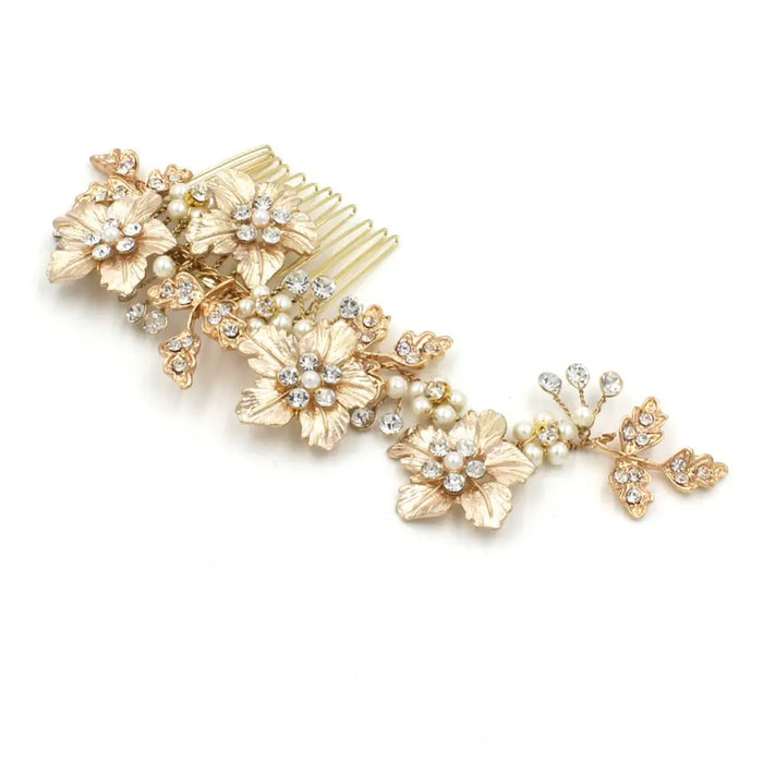 Exquisite Gold Rhinestone & Pearl Luxury Wedding Hair Comb - The Wedding Garter