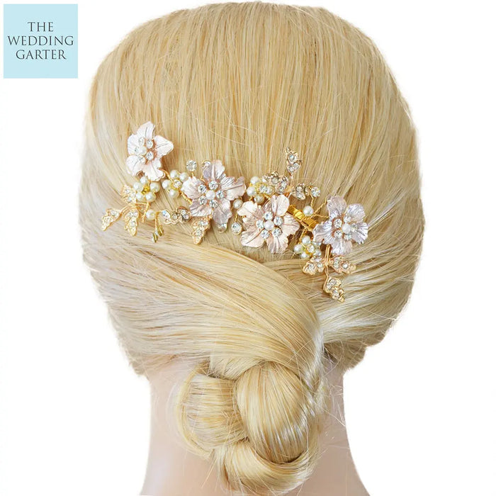 Exquisite Gold Rhinestone & Pearl Luxury Wedding Hair Comb - The Wedding Garter
