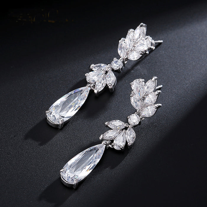 Exquisite Marquise Flower Rose Gold Floral Drop Earrings - The Wedding Garter