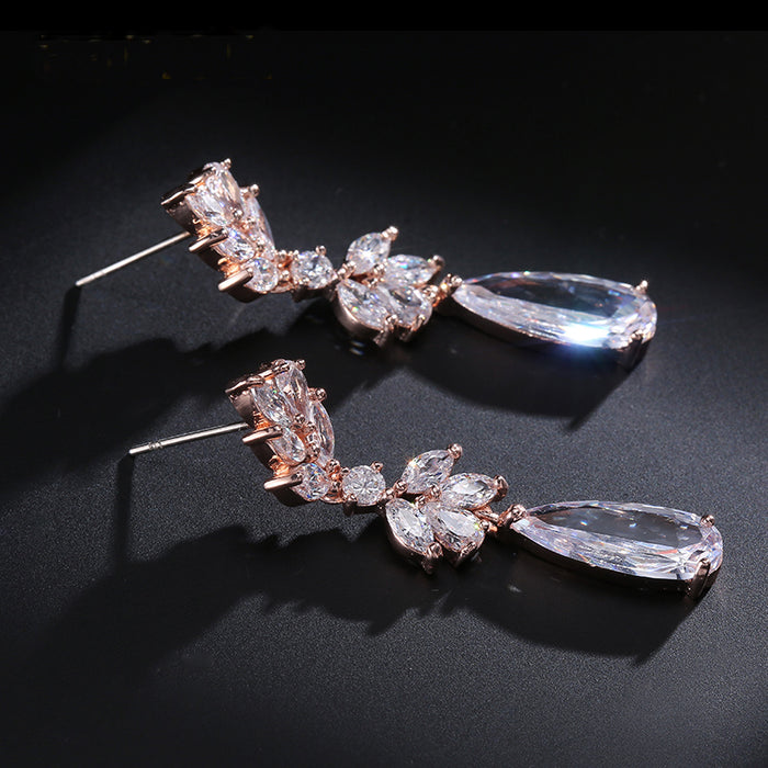 Exquisite Marquise Flower Rose Gold Floral Drop Earrings - The Wedding Garter