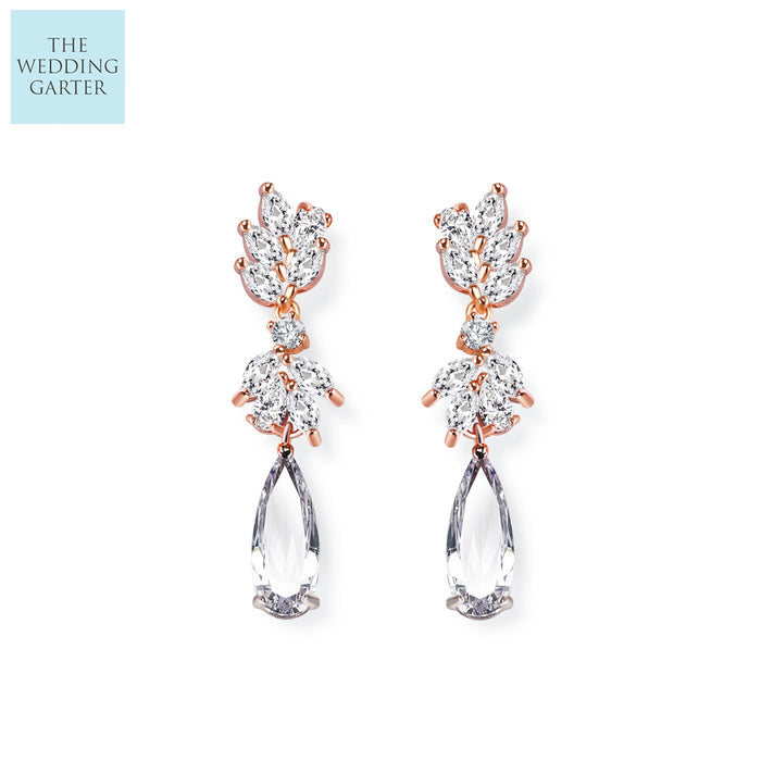 Exquisite Marquise Flower Rose Gold Floral Drop Earrings - The Wedding Garter