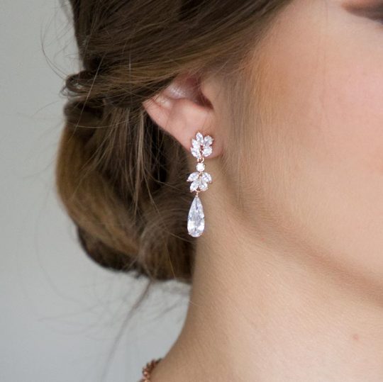 Exquisite Marquise Flower Rose Gold Floral Drop Earrings - The Wedding Garter
