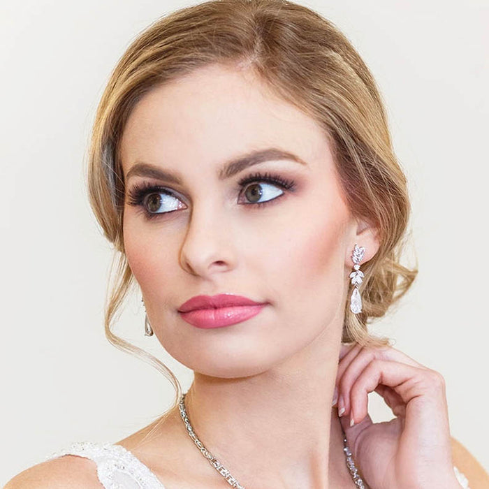 Exquisite Marquise Flower Silver Floral Water Drop Bridesmaid Earrings - The Wedding Garter