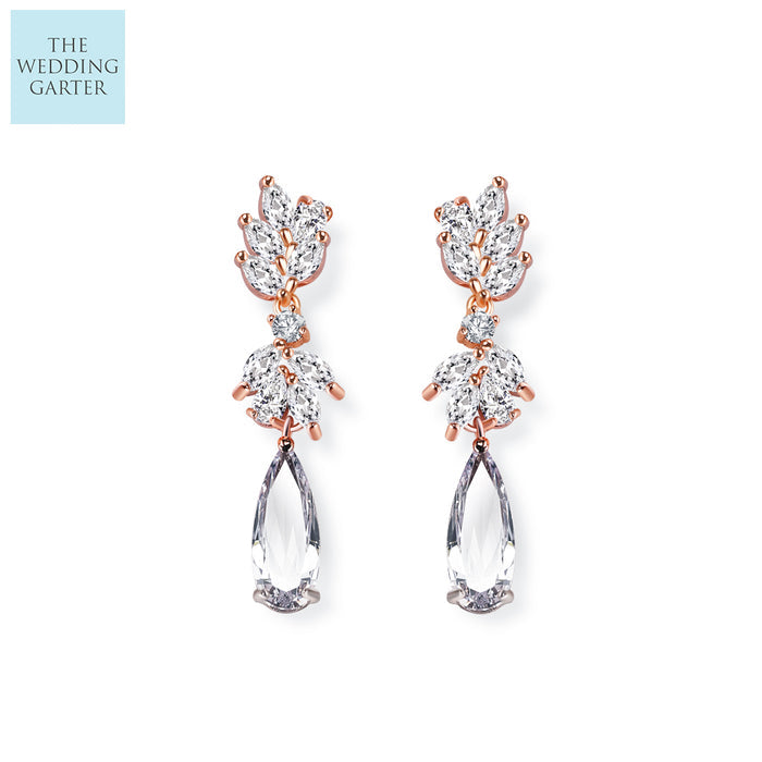 Exquisite Marquise Flower Silver Floral Water Drop Bridesmaid Earrings - The Wedding Garter