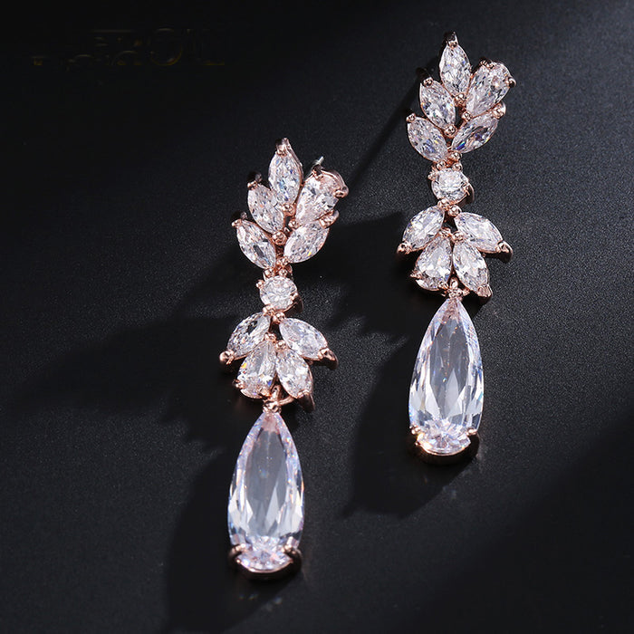 Exquisite Marquise Flower Silver Floral Water Drop Bridesmaid Earrings - The Wedding Garter