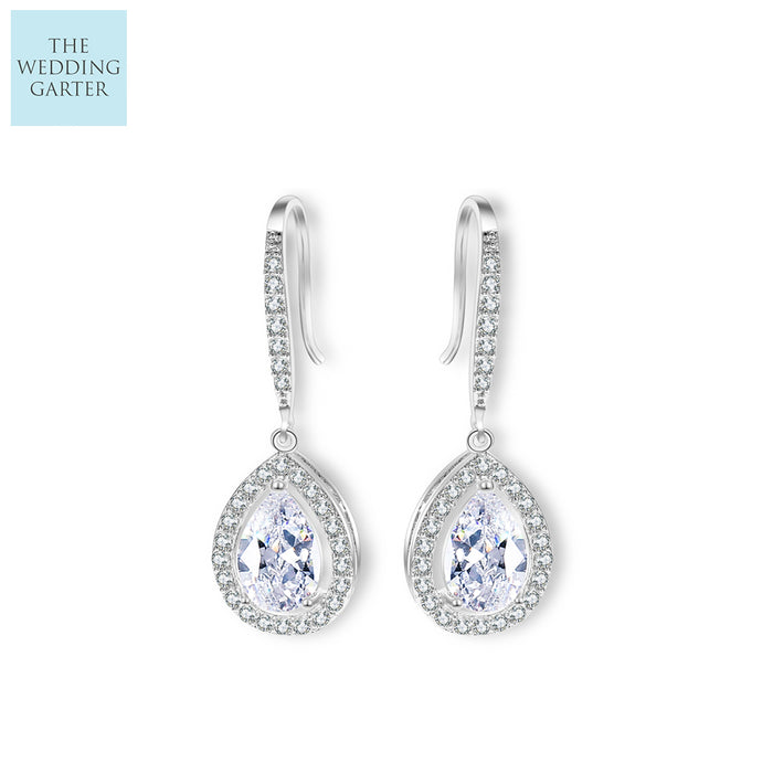 Exquisite Silver Hook Water Drop Bridal Earrings Online - The Wedding Garter