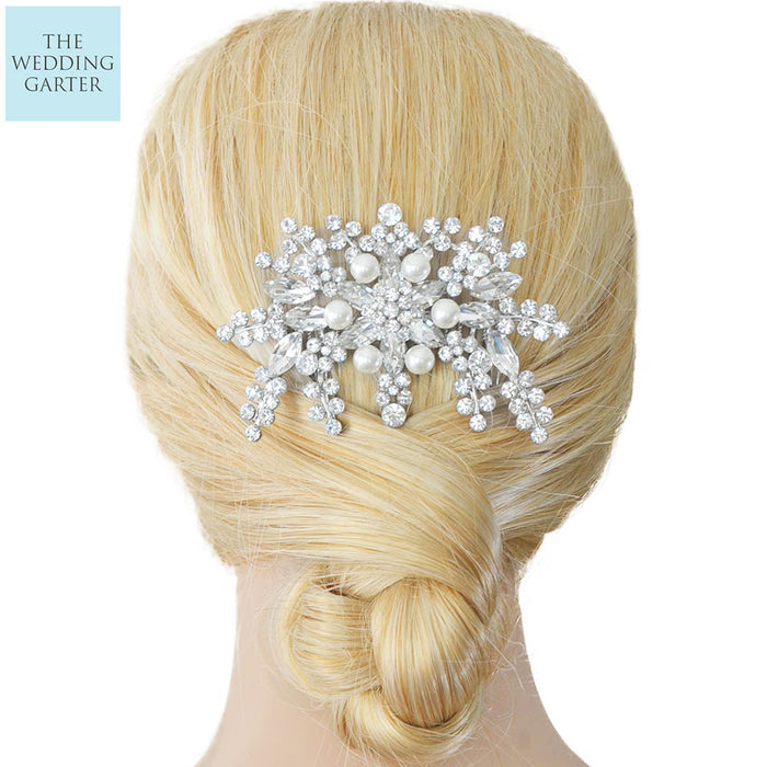 Exqusite Pearl & Crystal Bridal Headpiece Comb - The Wedding Garter