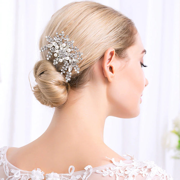 Exqusite Pearl & Crystal Bridal Headpiece Comb - The Wedding Garter