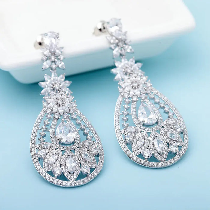 Extravagant Cubic Zirconia Big Chandelier Wedding Earrings - The Wedding Garter