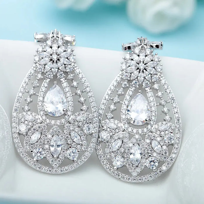 Extravagant Cubic Zirconia Big Chandelier Wedding Earrings - The Wedding Garter