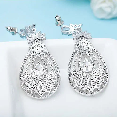 Extravagant Cubic Zirconia Big Chandelier Wedding Earrings - The Wedding Garter
