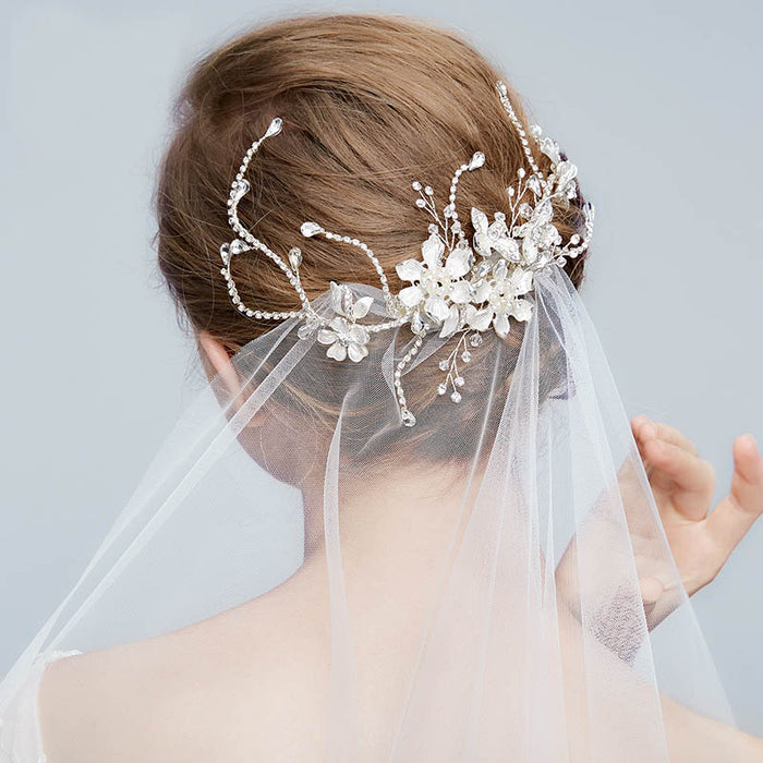 Extravagant Silver Pearl & Crystal Bridal Headpiece Vine - The Wedding Garter