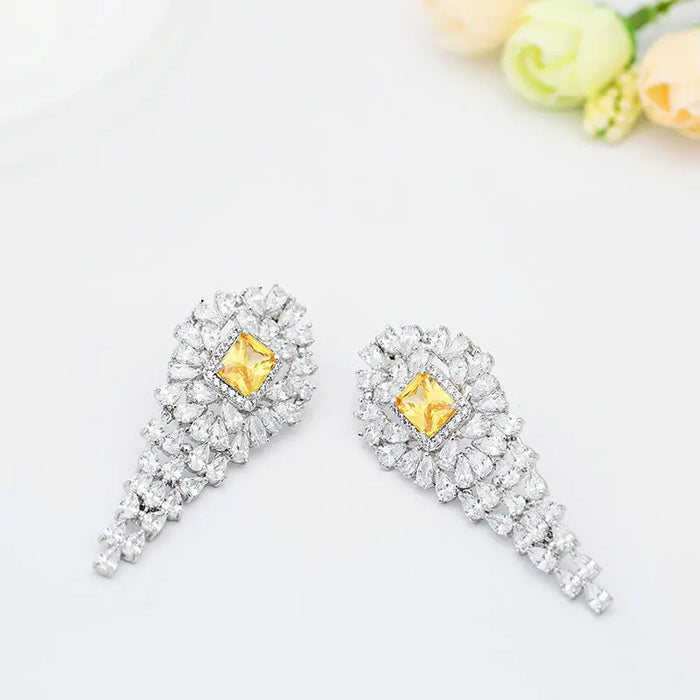 Extravegant Big Yellow CZ Diamond Chandelier Earrings - The Wedding Garter