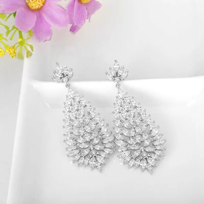 Fancy Cubic Zirconia Women's Diamond Drop Wedding Earrings - The Wedding Garter
