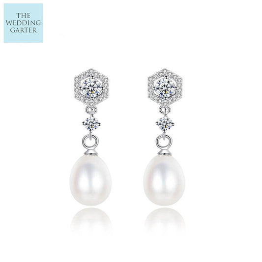 Fancy Real Pearl & CZ Diamond Sterling Silver Droppers - The Wedding Garter