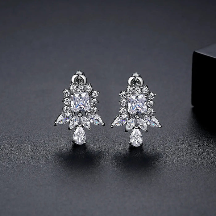 Fancy Stud CZ Diamond Drop Bridal Earrings - The Wedding Garter