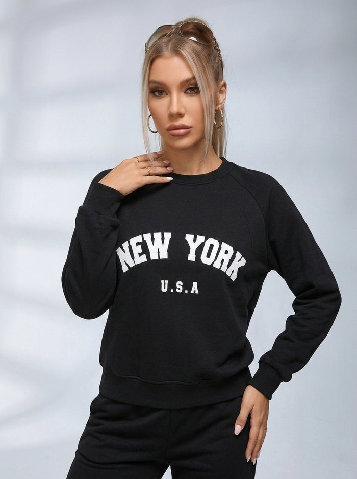 Feamle Letters Print Fleece Hoodie