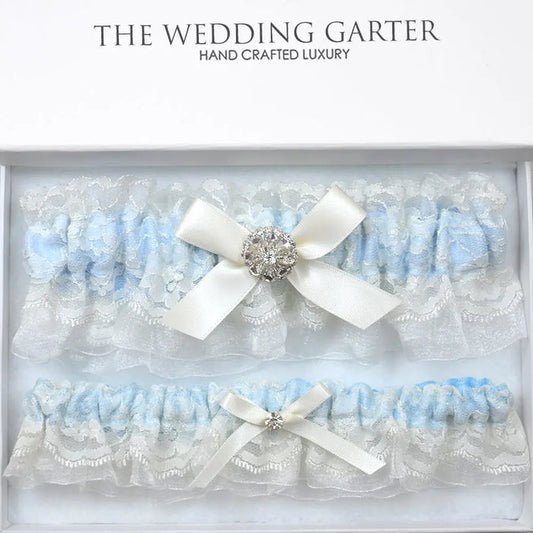 blue lace wedding garter set