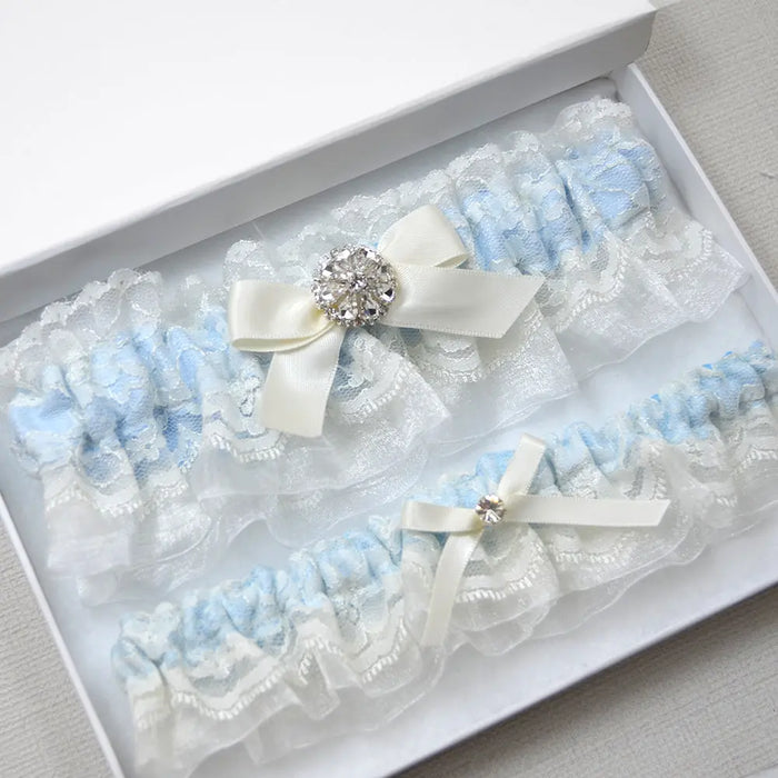 Fiona Ivory & Blue Wedding Garter Set - The Wedding Garter