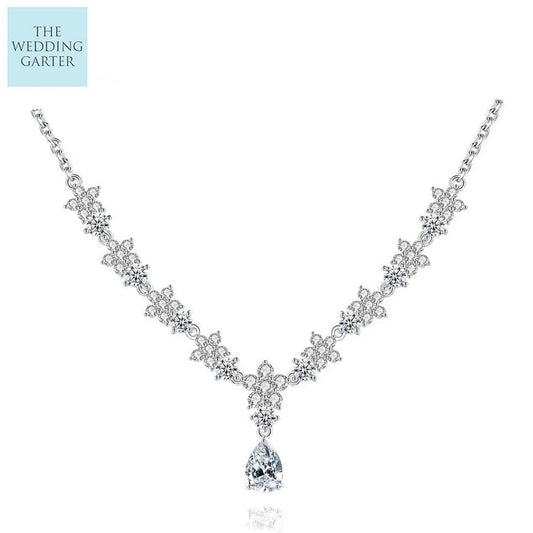 Floral Cubic Zirconia Diamond Bridal Necklace - The Wedding Garter