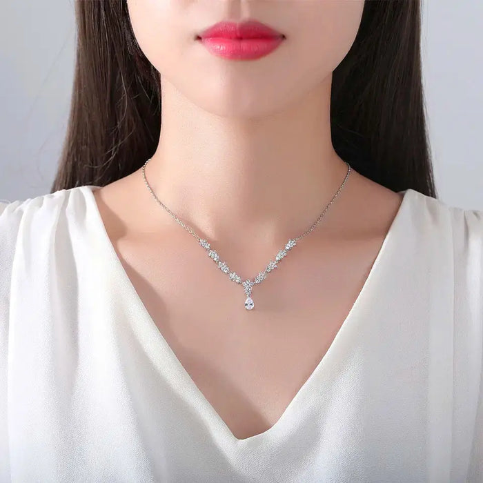 Floral Cubic Zirconia Diamond Bridal Necklace - The Wedding Garter