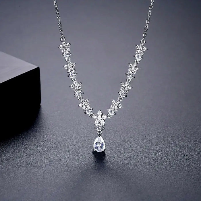 Floral Cubic Zirconia Diamond Bridal Necklace - The Wedding Garter