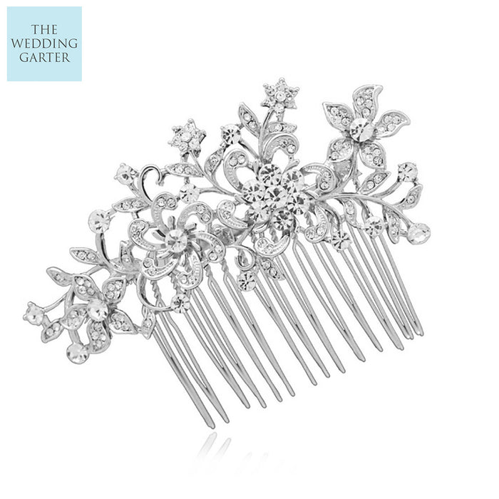 Floral Design Gold Crystal Wedding Headpiece - The Wedding Garter