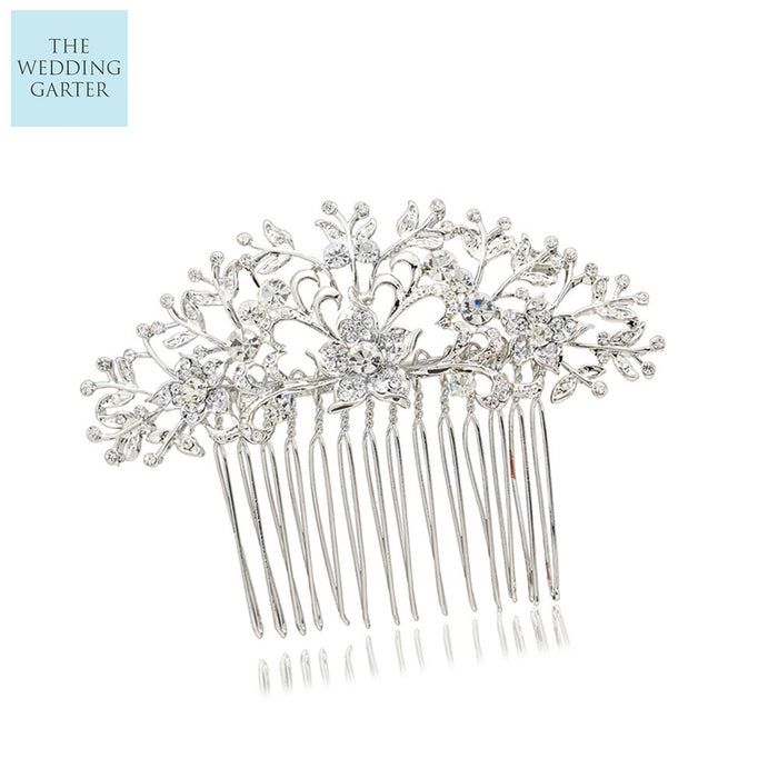 Floral Design Silver Wedding Hair Accessories - The Wedding Garter