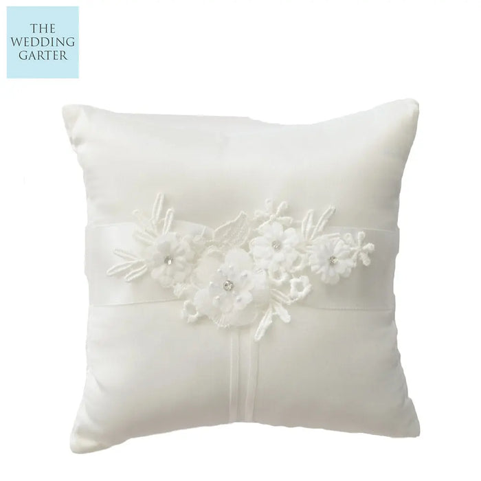 Floral Ivory Lace Applique & Satin Ring Bearer Pillow - The Wedding Garter