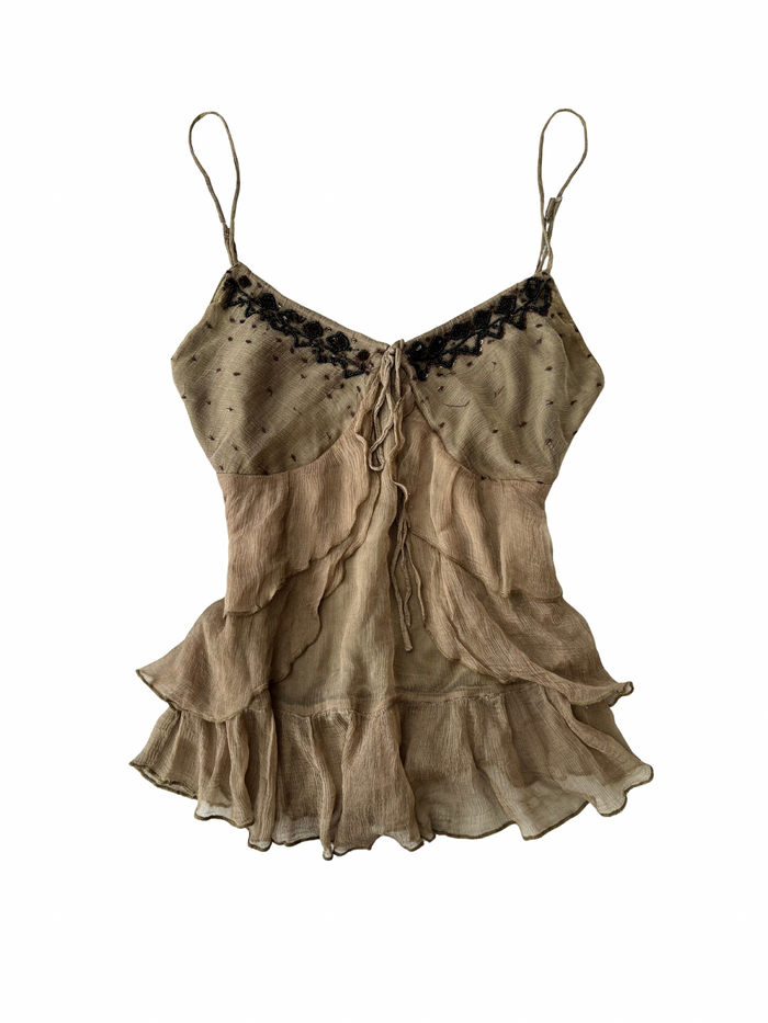 Forest Muse Beaded Silk Cami Top